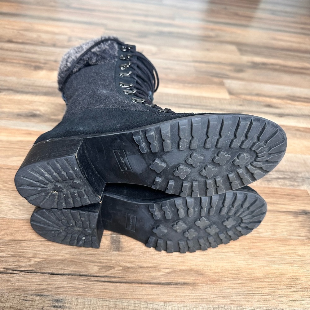 Lands' End Women’s Black Suede and Faux Fur Lace-Up Boots Size 8.5 - Picture 9 of 11